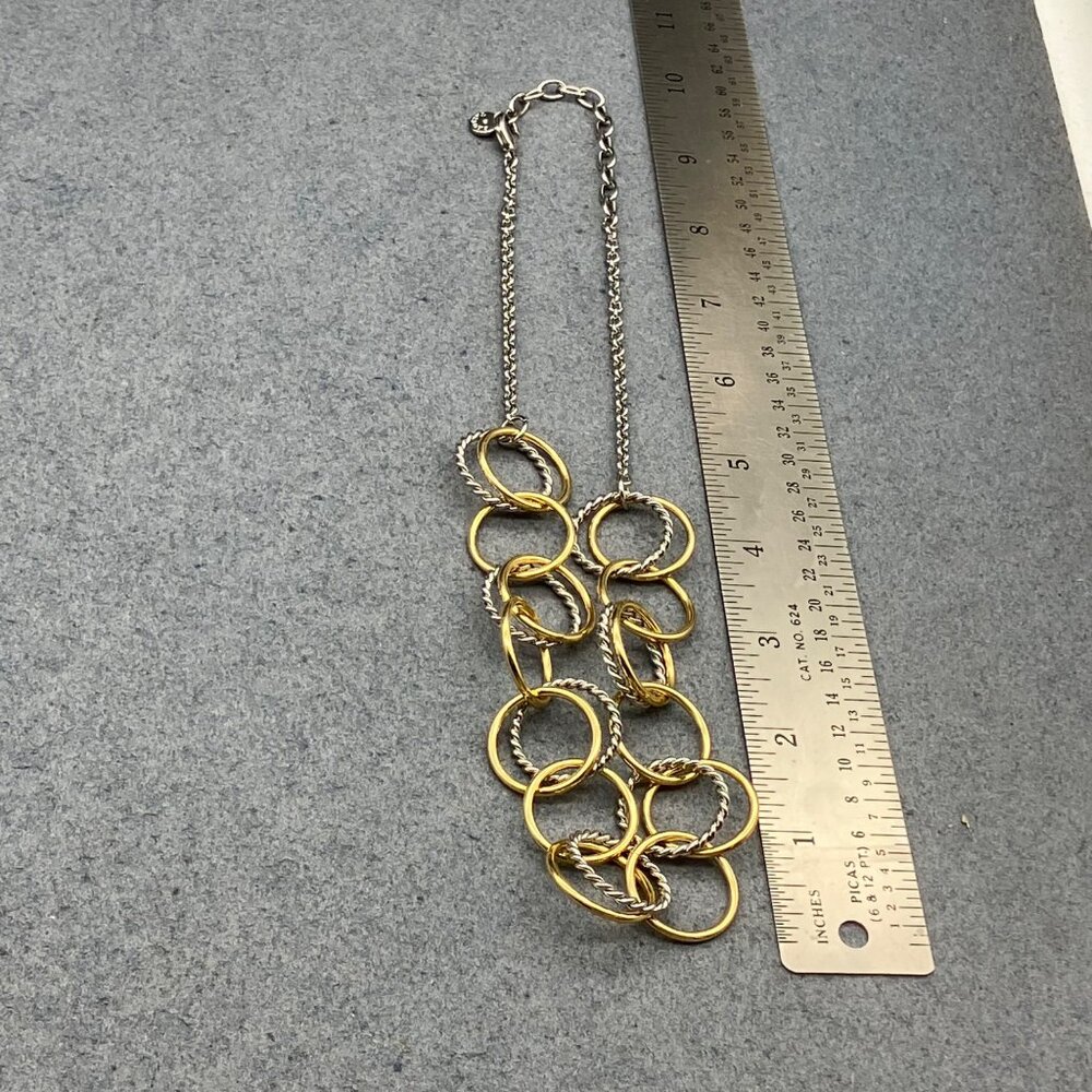 Talbots Circle Link Necklace 18 In Chain Gold Silver Twisted Hoop Retro Classic - Picture 2 of 9